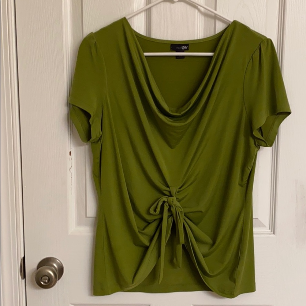 East 5th Olive Green Top Draped Neckline Adjustable Tie Polyester-Blend Large